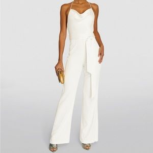 Alice + Olivia Primrose Cowl Neck Belted Solid White Wide Leg Jumpsuit Size 6